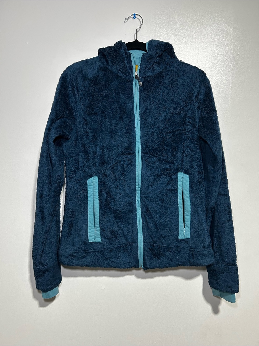 Mountain Hardwear Women’s M Blue Full Zip Hooded Fleece Jacket Zipped Pockets